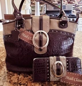 Madi claire all leather handbag w/matching wallet